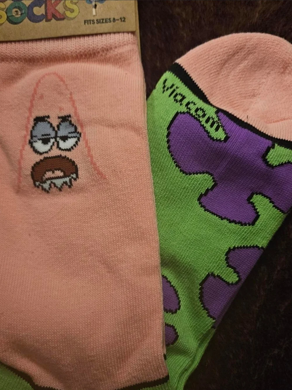 Men's Crew Socks with Pink, Green & Purple Puzzle Design